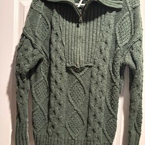 Free People Olive Zip-Up Cable Knit Sweater